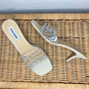 Steve Madden Clear Studded Ritza Heeled Sandal Open Toe Mule Size 10